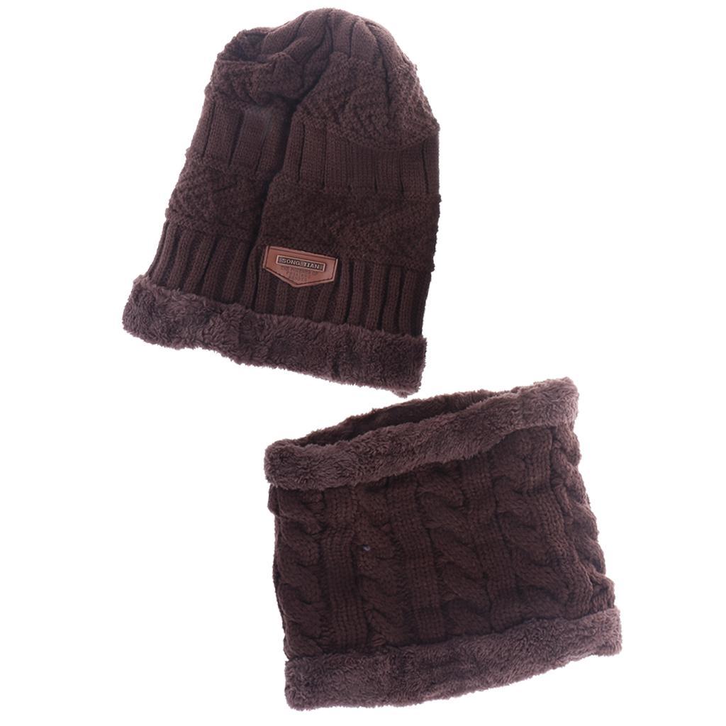 Women Mens Thick Warm Fleece Soft Winter Beanie Hat Scarf Skull Cap Set