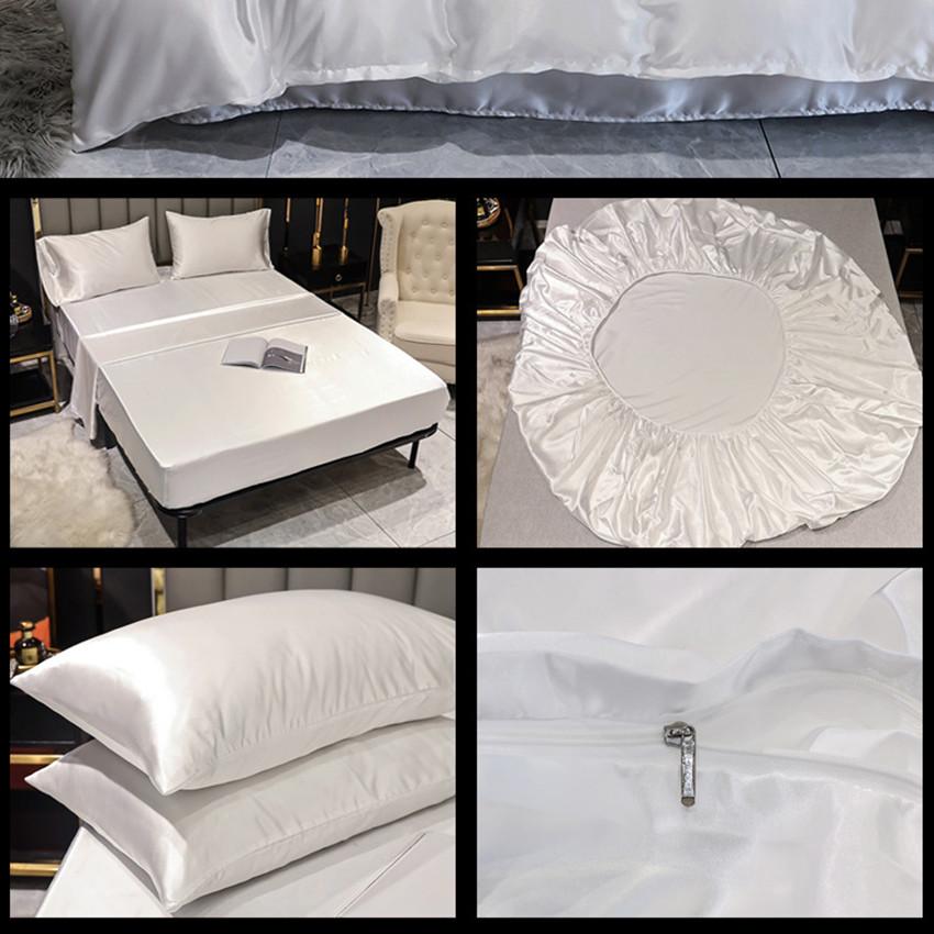 Sang Trọng Satin Trang Bị Giường Lụa Mềm Bọc Nệm Thun Bedsheet Nhà Đơn Đôi Full Nữ Hoàng Vương Kích Thước Tờ
