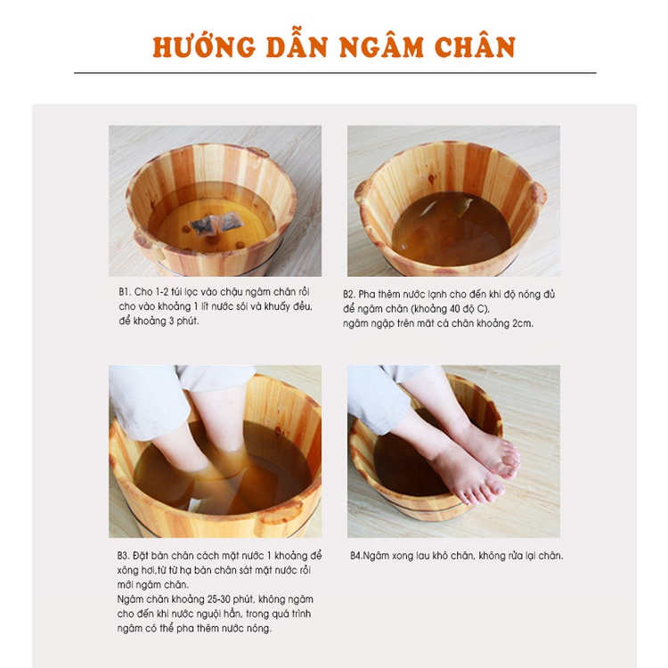 Túi 30 Gói/30g thảo dược ngâm chân đông y dạng túi lọc 8 vị dược liệu.Giúp lưu thông khí huyết, giảm tê chân tay, ngủ ngon