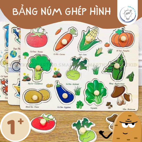 Bảng ghép hình chữ số, trái cây núm gỗ - Đồ chơi toán học cho bé 2