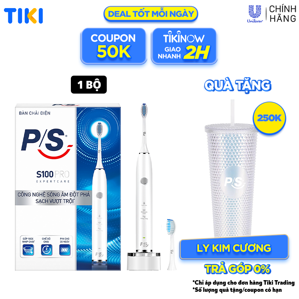 [Nhập Coupon giảm ngay 50K]Bàn Chải Điện P/S S100 PRO - Công Nghệ Sóng Âm, Chải Sạch Mảng Bám Tới 10X - Trắng Sáng