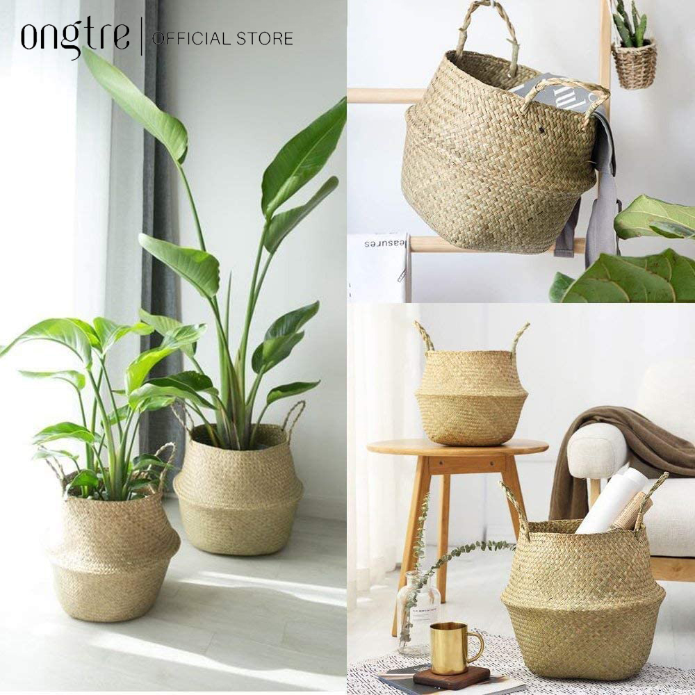 Giỏ cói trơn trồng cây/decor/đựng quần áo/đựng vật dụng nhỏ, Hàng XK Châu Âu