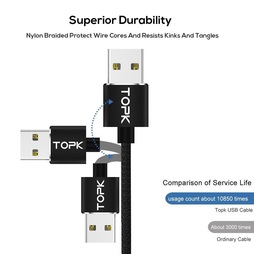 Cáp sạc TOPK 8 chân có đèn LED cho điện thoại iphone 6 7 8 X