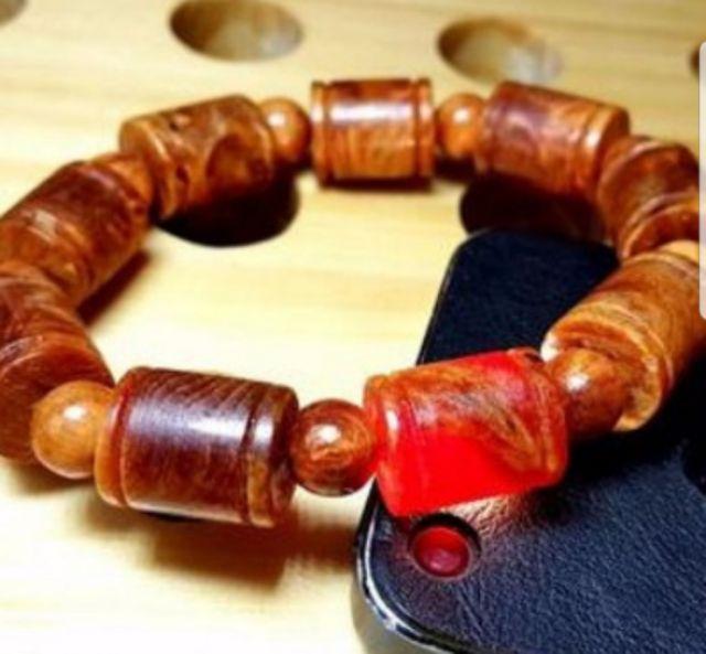 Vòng tay gỗ nu huyết long đốt trúc hạt tròn 10 m m