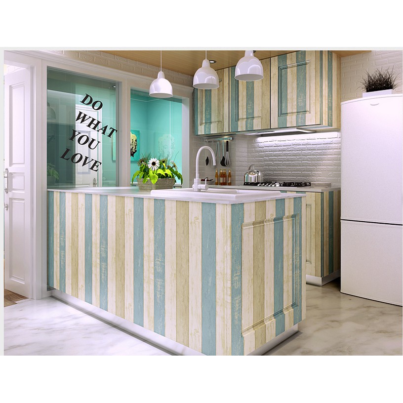 Combo 10 mét giấy dán tường, decal dán tường trang trí nhà cửa VÁN SỌC XANH VÀNG khổ 45cm