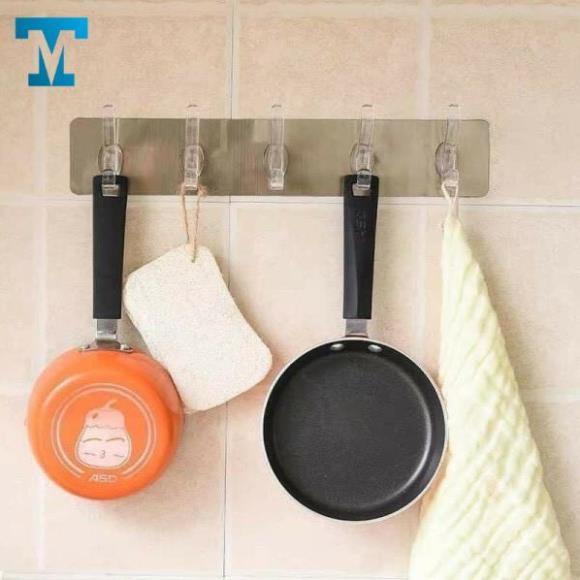 Thanh Treo Đồ Dán Tường 6 Móc Liền Mạch 3D-Trong Suốt Siêu Dính -Siêu Chịu Lực-Rất Tiện Ích- Phù Hợp Mọi Không Gian
