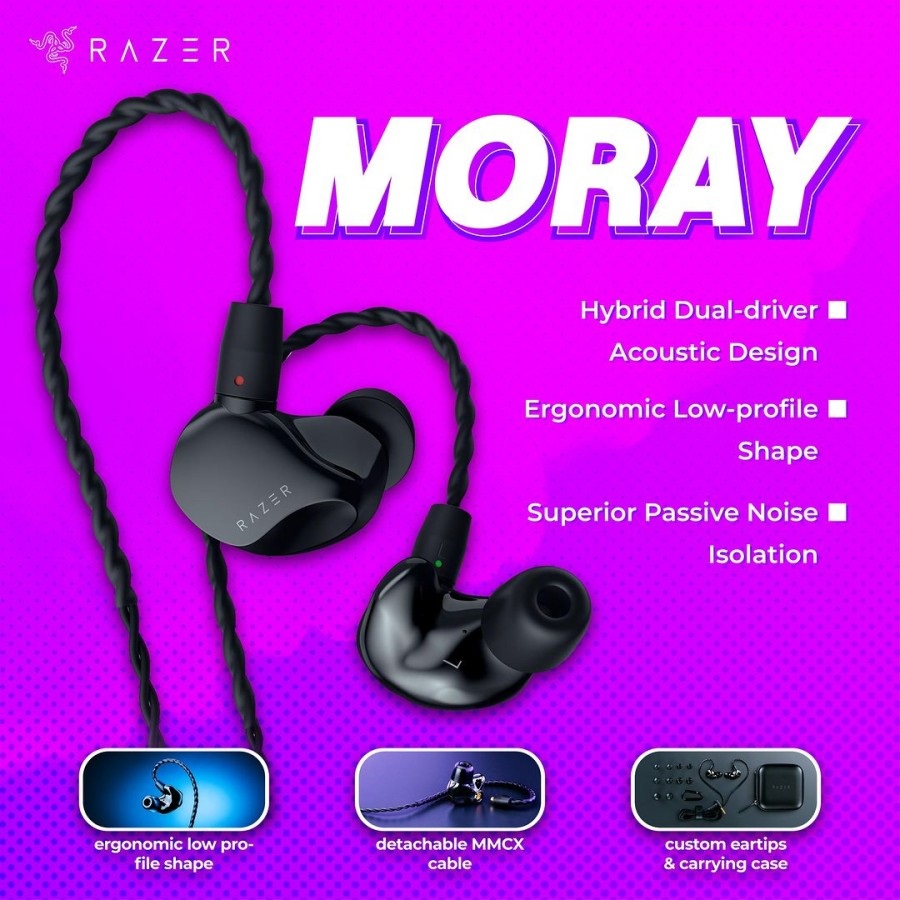 Tai nghe có dây nhét tai Razer Moray-Ergonomic In-ear Monitor for All-day Streaming_Mới, hàng chính hãng