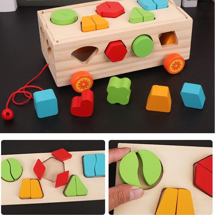 Đồ chơi giáo dục xe thả hình khối bằng gỗ cho bé phát triển kỹ năng cơ bản