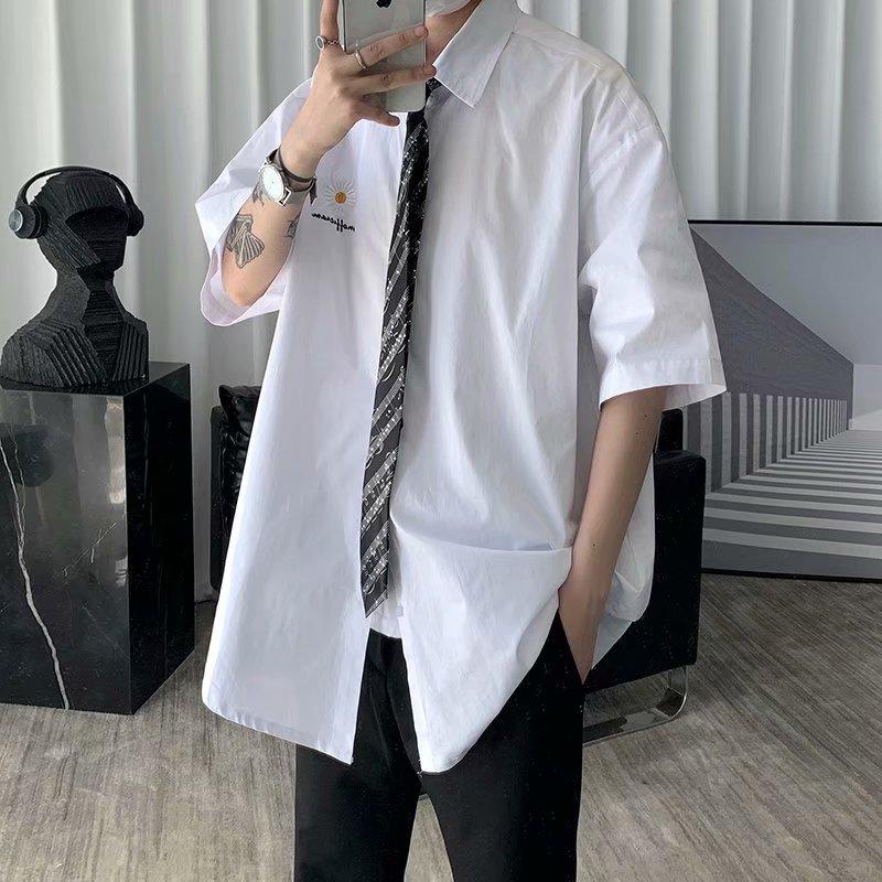 Áo Sơ Mi Ngắn Tay Thêu Họa Tiết Hoa Phong Cách Hàn Quốc Dành Cho Nam / Size M-2Xl