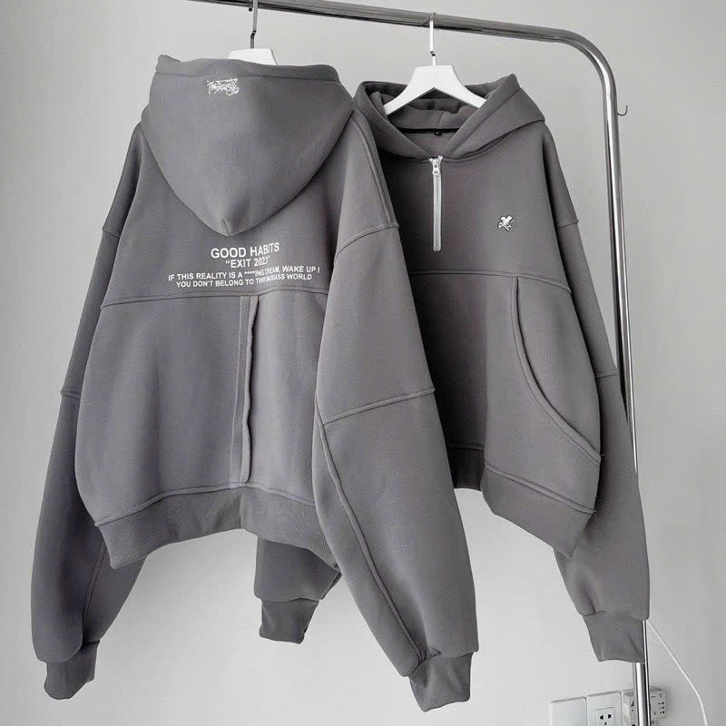 Áo Hoodie Dài Tay Form Lửng Rộng Unisex Vải Nỉ Bông Chữ In Exit 2 Màu , , Áo KHOÁC Hoodie Nam Nữ From Rộng Unisex In Nổi Chất Liệu Vải Nỉ Bông Cao Cấp Dày Dặn Mềm Mịn