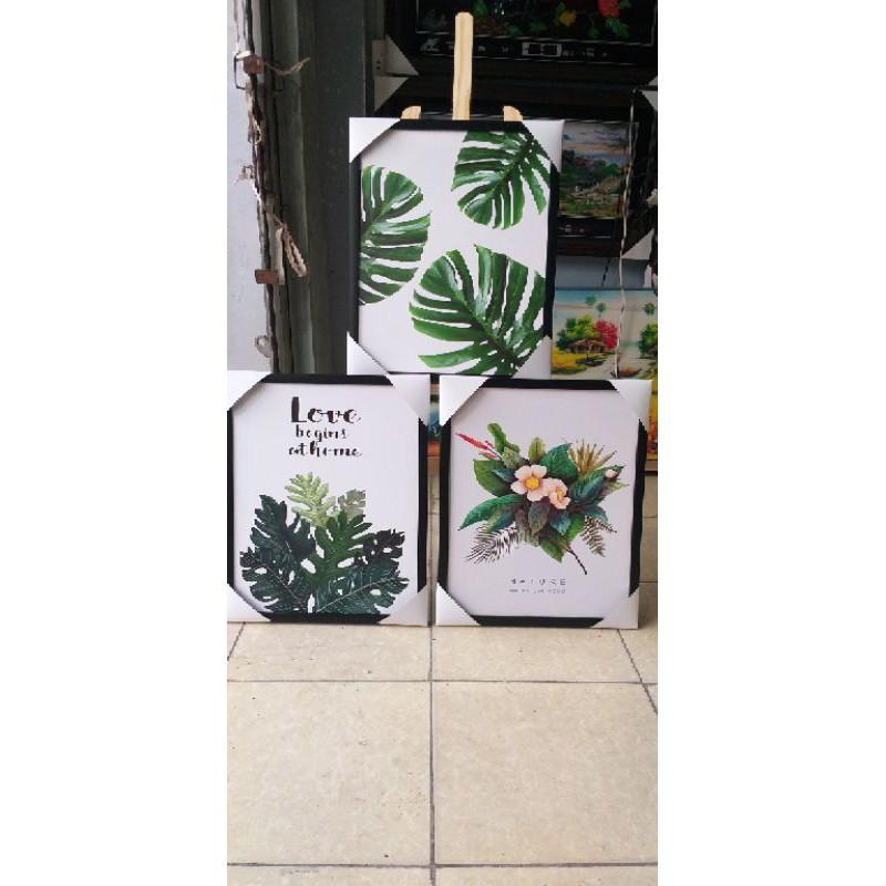 Tranh treo tường Tranh CANVAS bộ 3 hoa lá kích thước 40*50