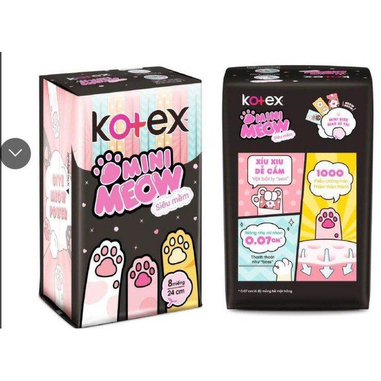 Combo 8 Băng Vệ Sinh Kotex Mini Meow Siêu Mềm 8 Miếng - 24 Cm