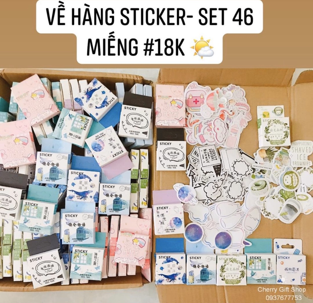Stiker Chống Thấm Nước Hộp 46 Miếng Dán Thiết Kế Dễ Thương Dùng Trang Trí Độc Đáo