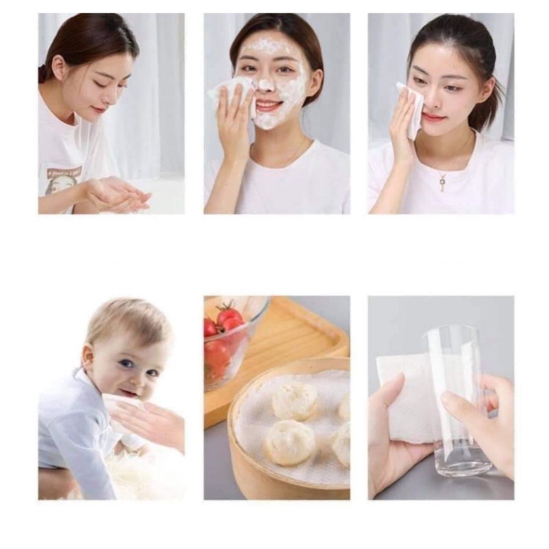 Cuộn 40 khăn lau sạch đồ vật, khăn lau mặt, khăn lau tẩy trang chất liệu cotton đa năng - túi đựng màu hồng