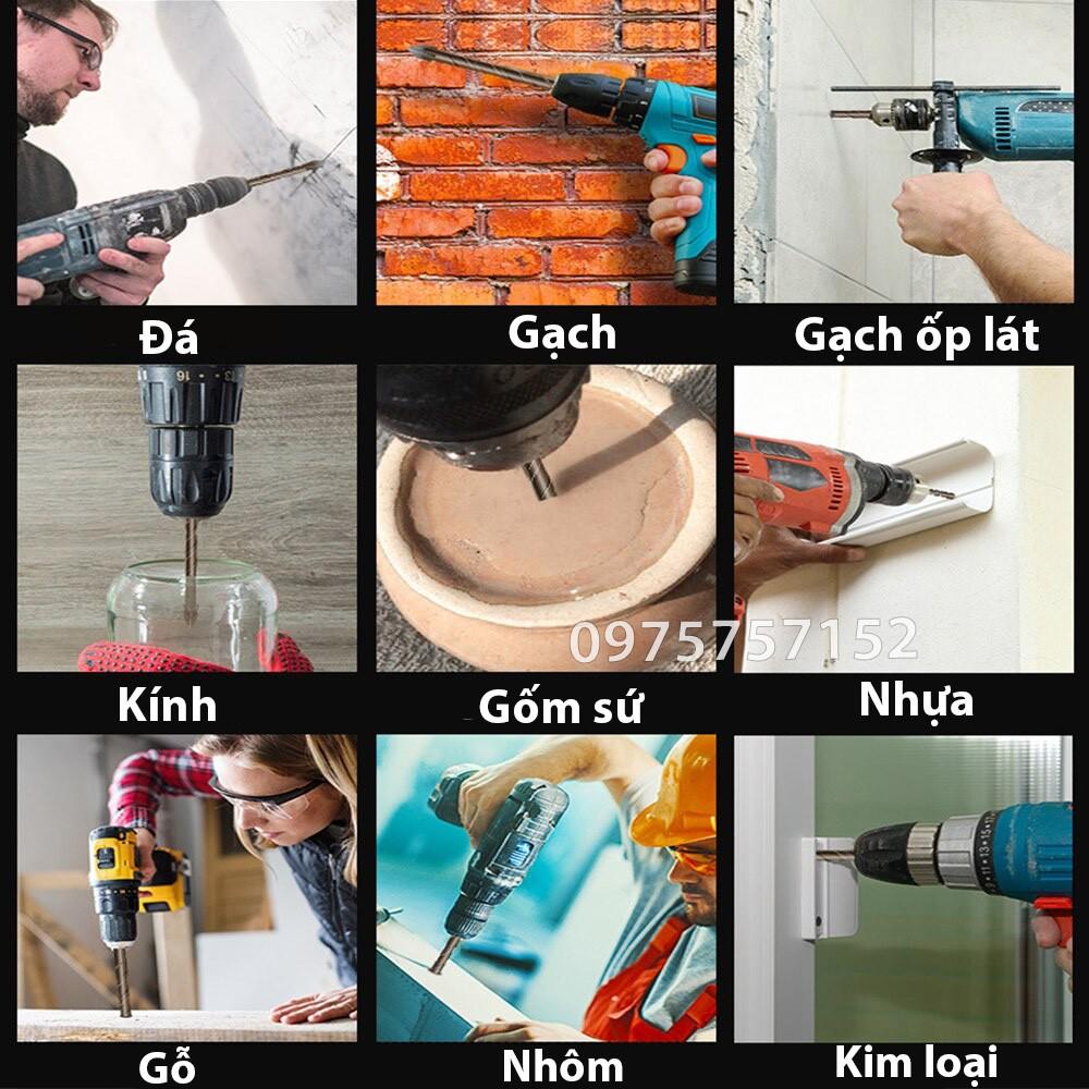 Mũi khoan đa năng 4 cạnh chân lục giác mũi thép hợp kim Cacbua, khoan kính, thủy tinh, gốm, gạch ốp lát, đá hoa cương