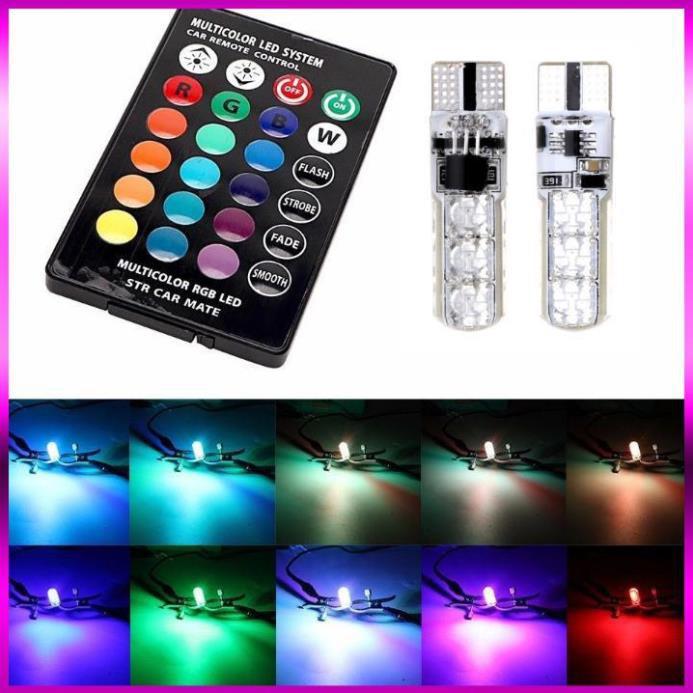 Bộ đèn led rgb demi điều khiển màu + chế độ nháy, sáng chuẩn t10 12v 206669