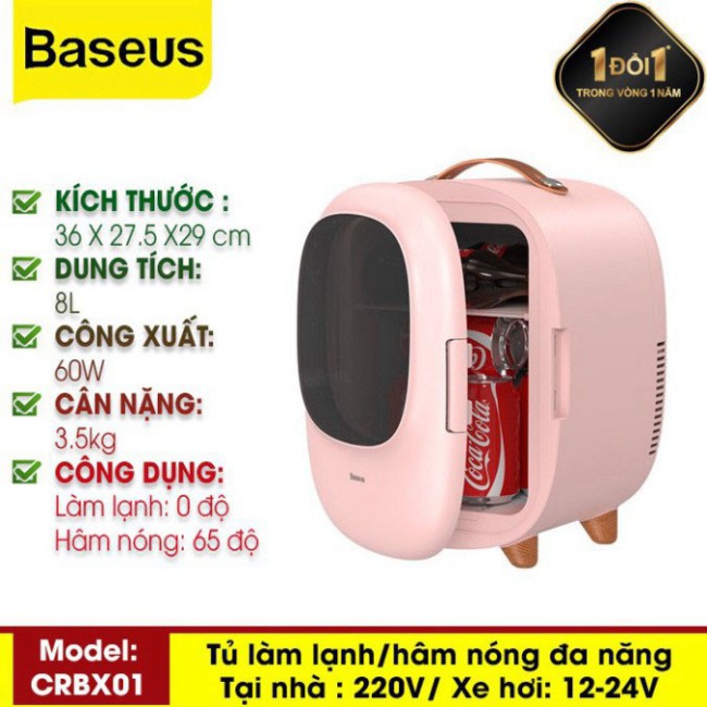 Tủ Lạnh Mini Baseus Dung Tích 8L  Làm Mát 0 Độ Làm nóng 65 Độ Dễ Dàng Mang Đi Du Lịch, Picnic