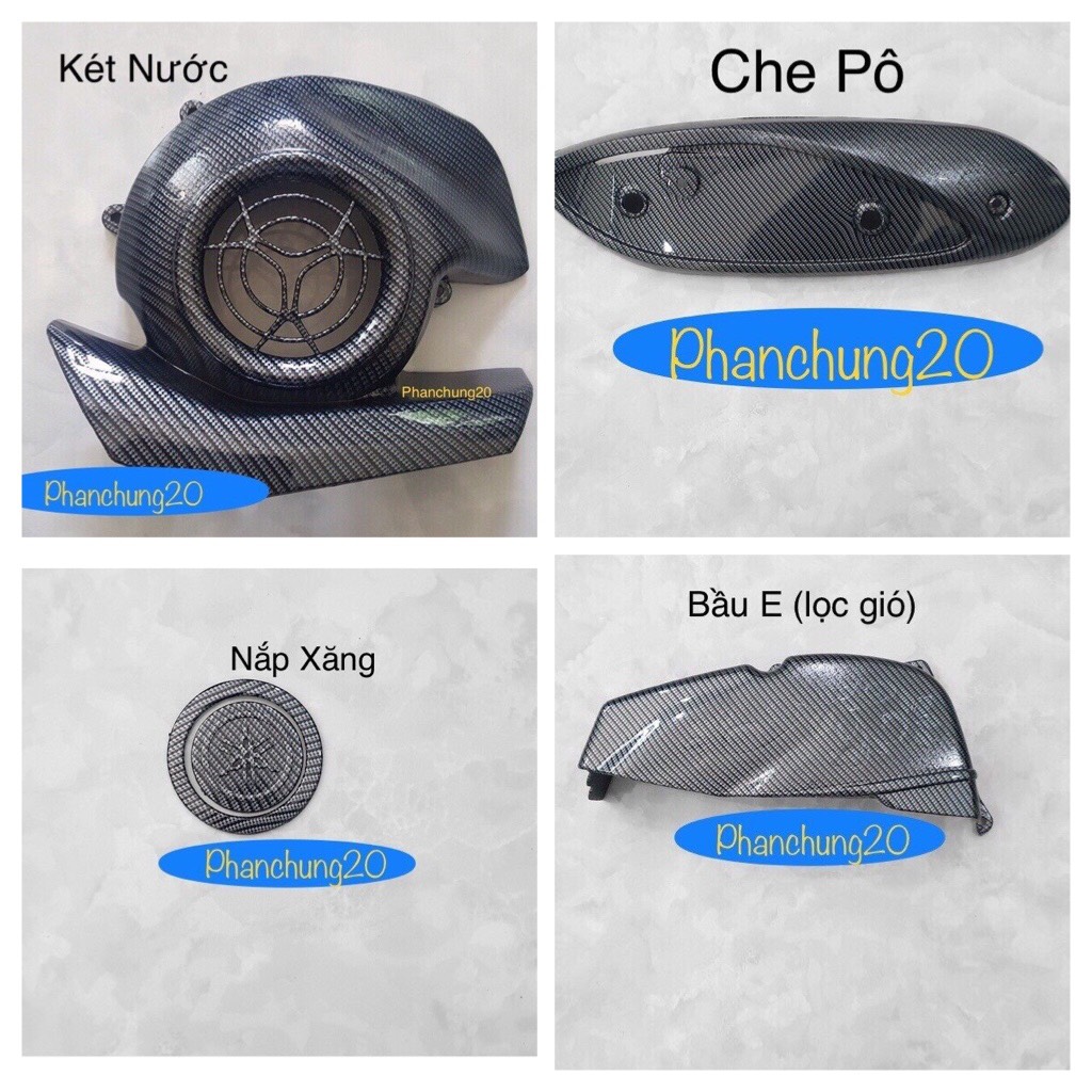COMBO BỘ ỐP PHỤ KIỆN TRANG TRÍ DÙNG CHO ĐỜI XE YAMAHA GRANDE 2023 2024 CACBON