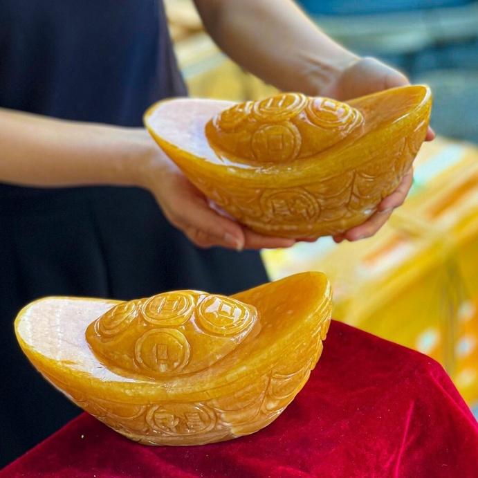 Trĩnh Vàng Thần Tài, Thỏi Vàng Kim Nguyên Bảo Đá Ngọc Hoàng Long - Dài 15cm & 20cm