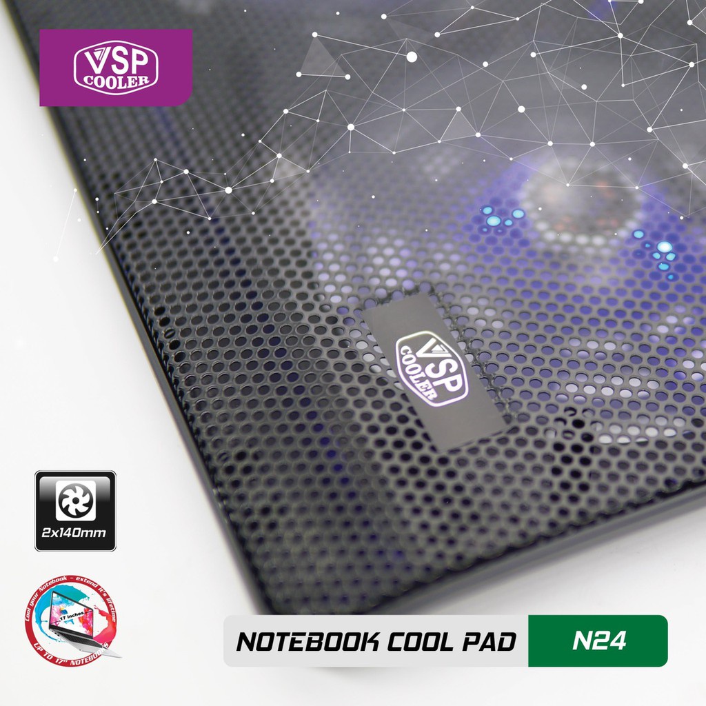 Đế Tản Nhiệt Laptop VSP Cooler N24 (2*Fan 14cm) - NTH - Hàng Nhập Khẩu