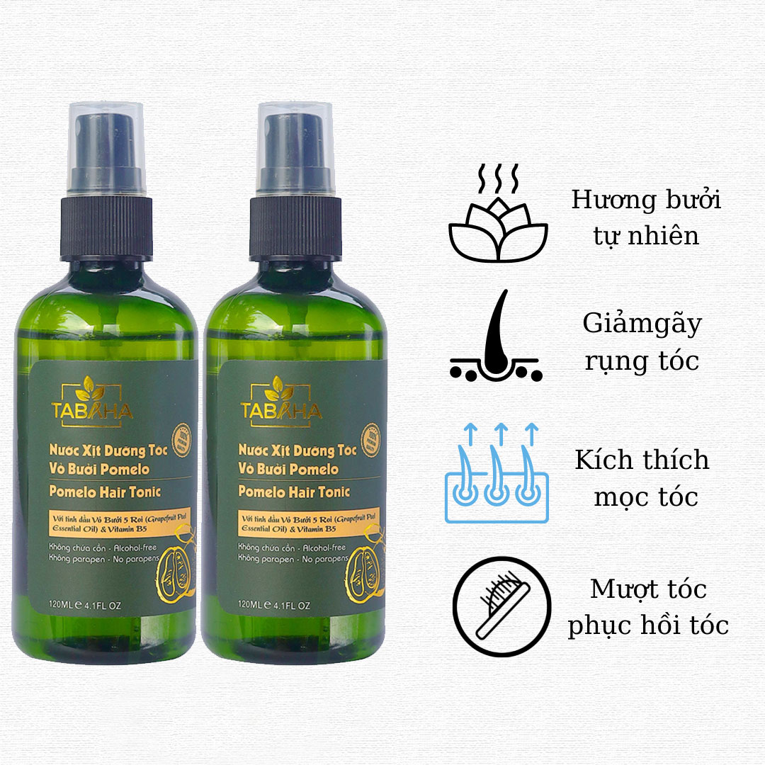Combo 2 Chai Xịt Tinh Dầu Bưởi Kích Mọc Tóc, Giảm Rụng Tóc Pomelo Tabaha 120Ml Cho Tóc Dày Và Dài Hơn Gấp 2 Đến 3 Lần