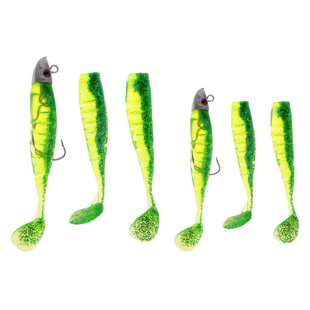 6pcs Shad Fishing Lure Soft Plastic Fish Bait Jig Head Swimbait Grub Worm