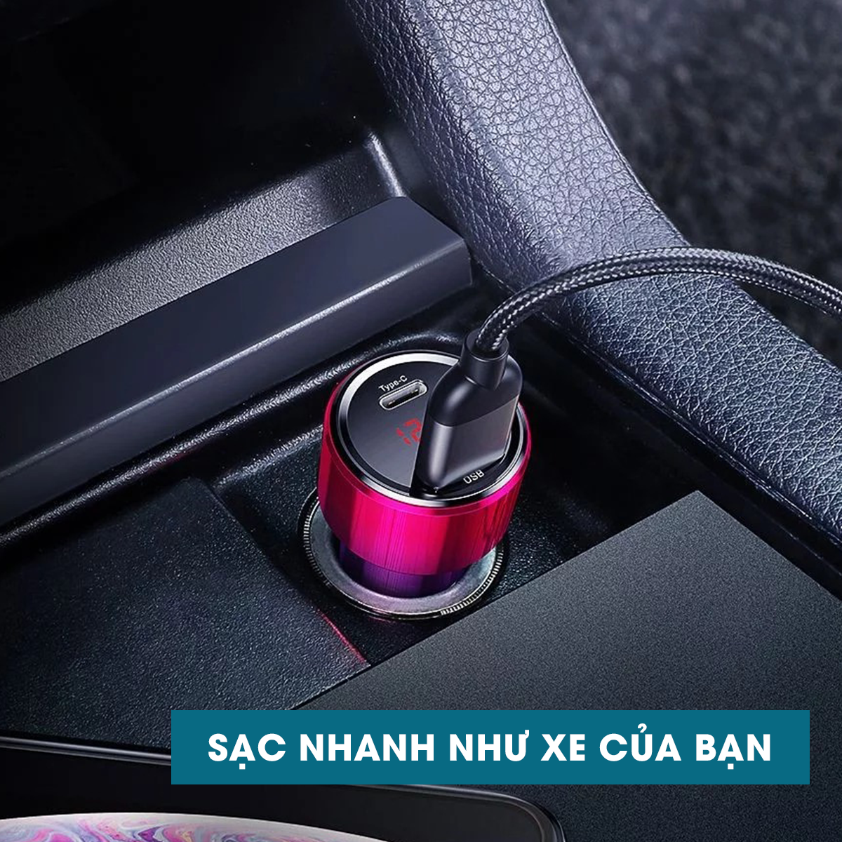 Tẩu củ sạc nhanh đa năng cho xe hơi / xe ô tô trang bị cổng Type-C PD và USB Có LED hiển thị thông số sạc (Công suất 45W - 6A, Quick Charge 3.0 / Quick Chagre 4.0, sạc nhanh PD)- Hàng Chính Hãng