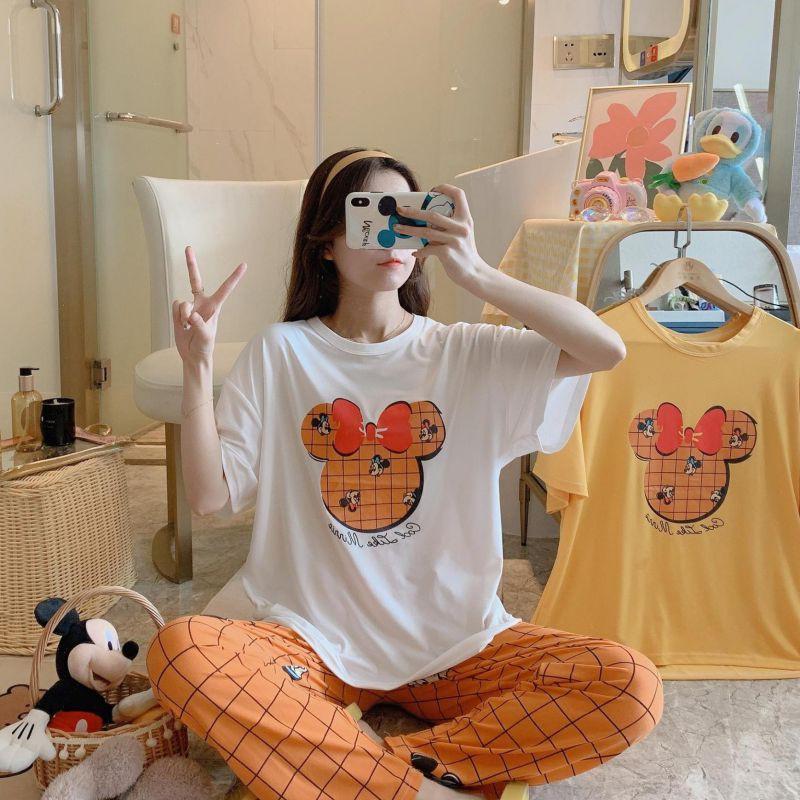 Bộ Đồ Ngủ Ngắn Tay Dáng Rộng In Họa Tiết Hoạt Hình Xinh Xắn Cho Nữ