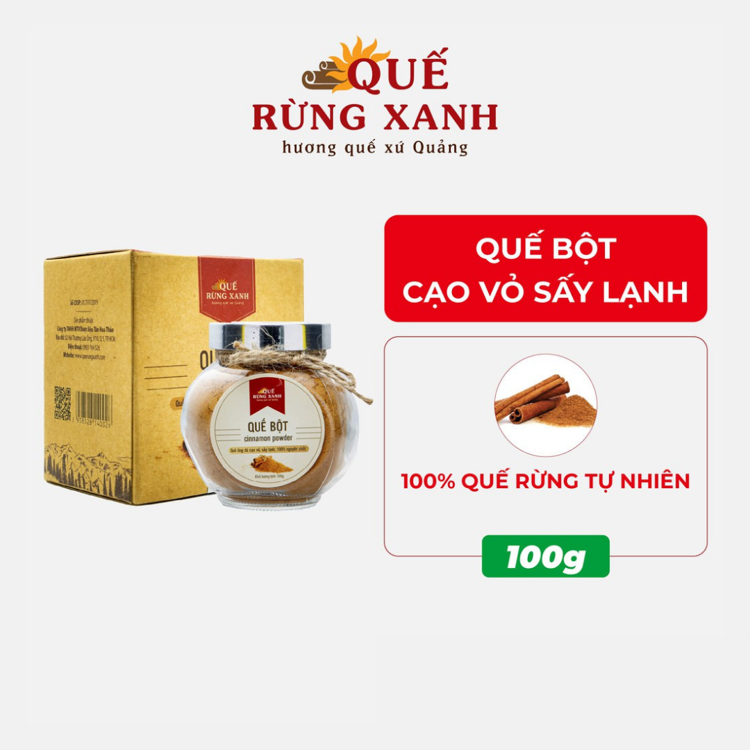 Quế Bột cạo vỏ, sấy lạnh, giúp lưu thông máu, giảm mỡ máu, tốt cho tim mạch, ổn định đường huyết - Xuất xứ: Quảng Ngãi, 100 gram/ Hũ - Quế Rừng Xanh