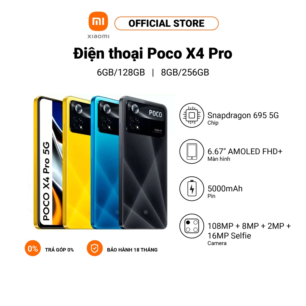 Điện thoại Xiaomi POCO X4 Pro 5G 6+128GB/8+256GB | Snapdragon 695G | Sạc nhanh 67W - Hàng chính hãng