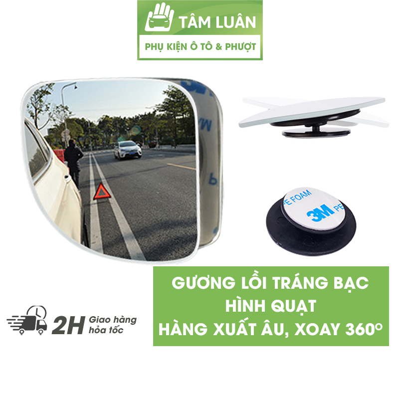 Bộ 2 Gương cầu lồi ô tô Hàng Xuất Khẩu Mỹ, tráng bạc dày công nghệ gương Bỉ TÂM LUÂN Chổi lau tẩm dầu - Hàng chính hãng