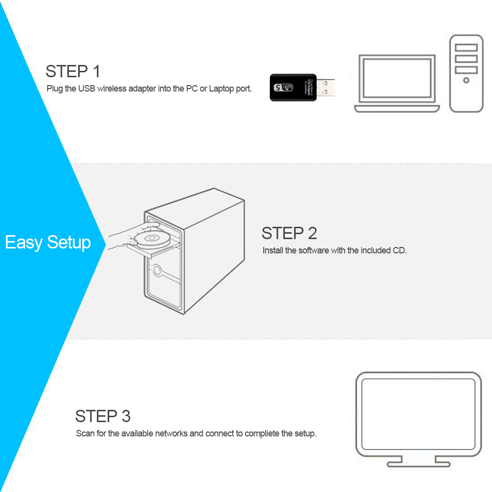 Bộ Điều Hợp WiFi 2.4GHz / 5.0GHz Ethernet 802.11ac USB Không Dây Ac1200 Băng Tần Kép USB3.0 Cho Máy Tính Để Bàn Máy Tính Xách Tay