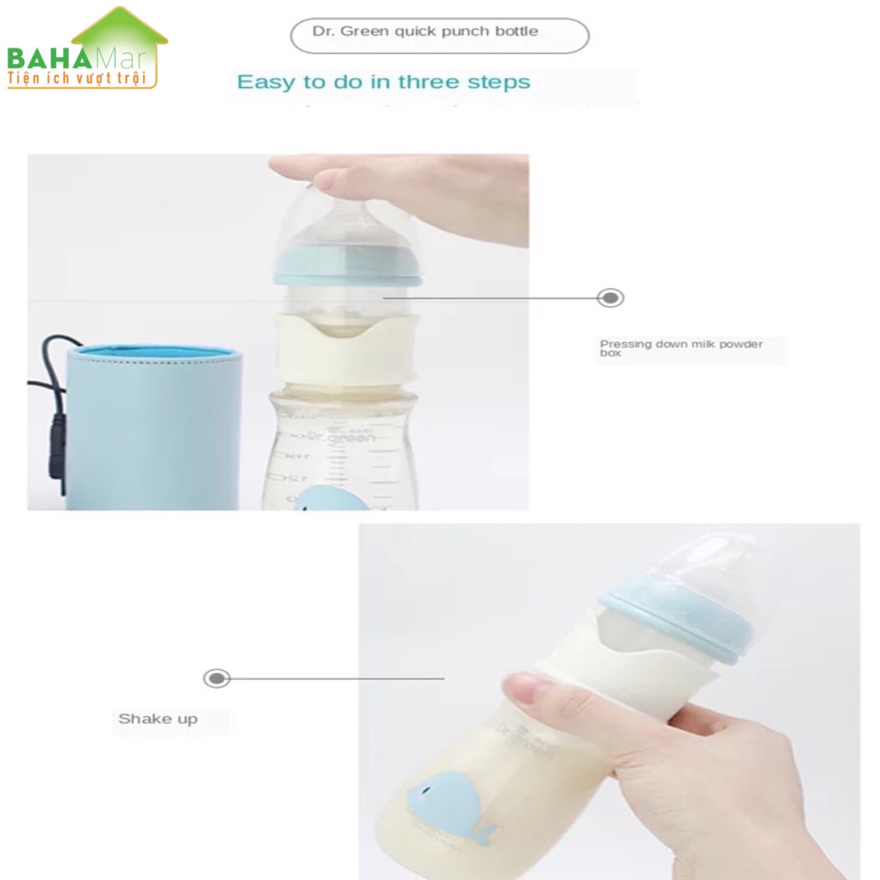 BÌNH SỮA KÈM Ủ TỰ ĐỘNG PHA NHANH "BAHAMAR" Có ngăn chứa sữa riêng biệt, khi cần ấn nhả để lắc pha nhanh trong tích tắc. Có thể điều chỉnh nhiệt độ , có thể hâm sữa, nhiệt độ không đổi.