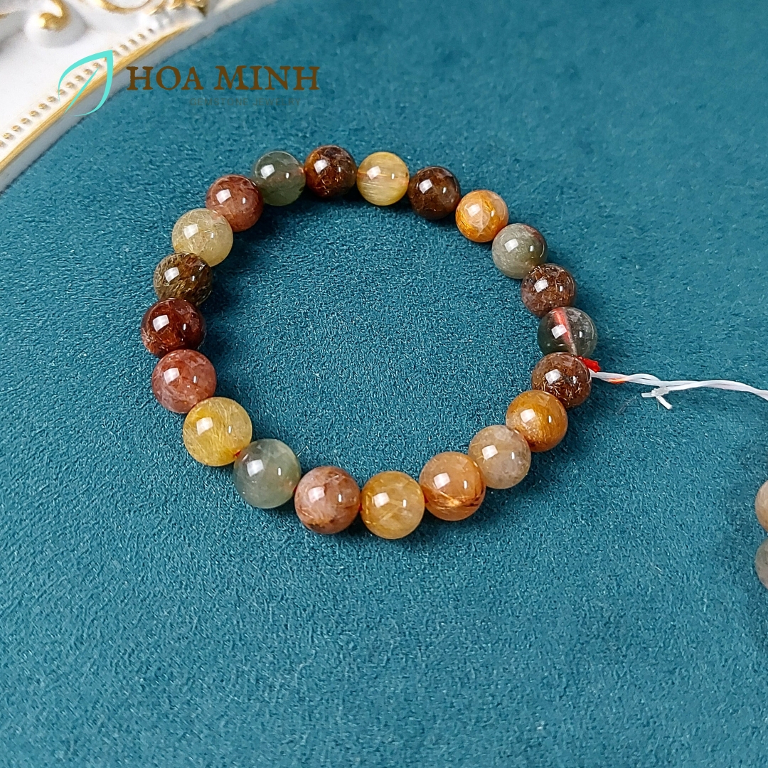 Vòng tay đá Thạch Anh Tóc tam tài size 9 li Thạch Anh Tóc Đỏ Thạch Anh Tóc Vàng Thạch Anh Tóc Xanh