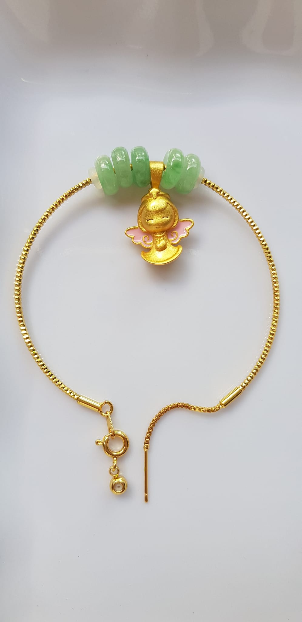 Vòng Tay charm xinh đẹp 5 đồng tiền đá cẩm thạch tự nhiên Vòng phối charm hình bé thiên thần vòng màu vàng khoen rút xinh Nữ đeo dễ thương ạ