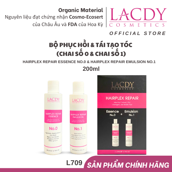 Bộ sản phẩm phục hồi - tái tạo tóc hư tổn Lacdy (L706 L707) Chai số 0 200ml &amp; chai số 1 200ml