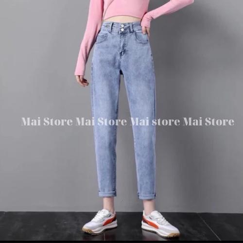 Quần bò nữ baggy 2 khuy phong cách Hàn Quốc hot 2022 Pink Apricot Shop