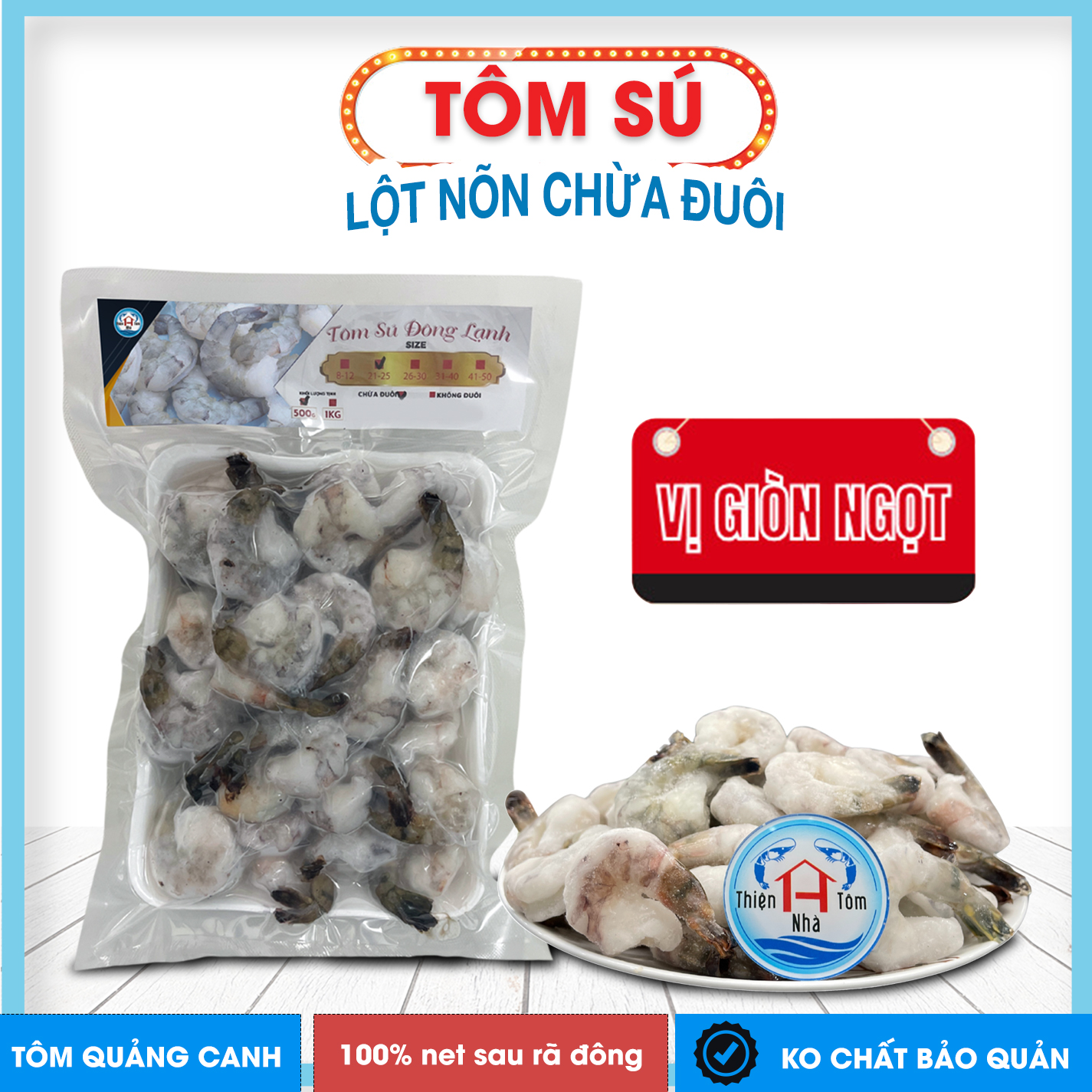 [500gr] Tôm Sú Lột Nõn Chừa Đuôi tôm nõn đông lạnh Thiện Nhà Tôm vị giòn ngọt