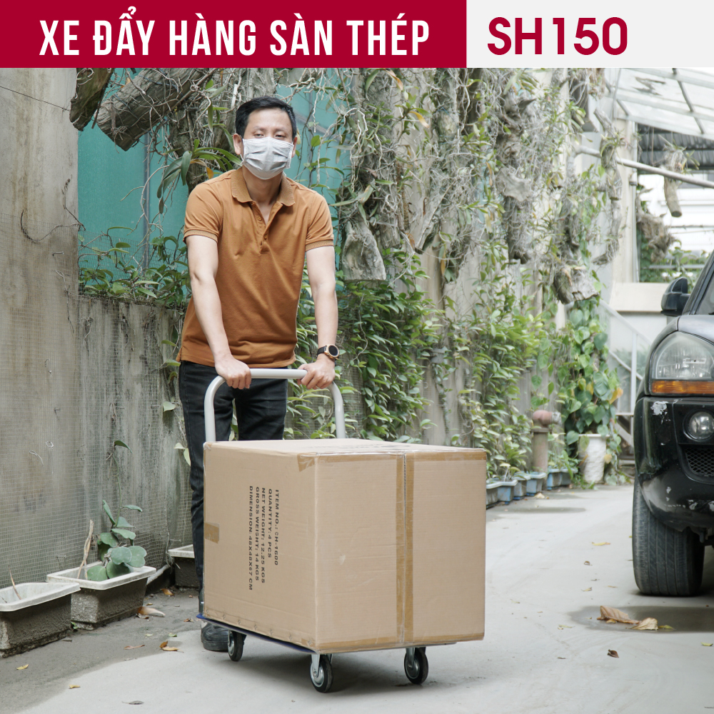 Xe đẩy hàng sàn thép 4 bánh FUJIHOME SH150, tải trọng 100kg - Công nghệ Nhật Bản, xuất xứ chính hãng - Bảo hành 12 tháng