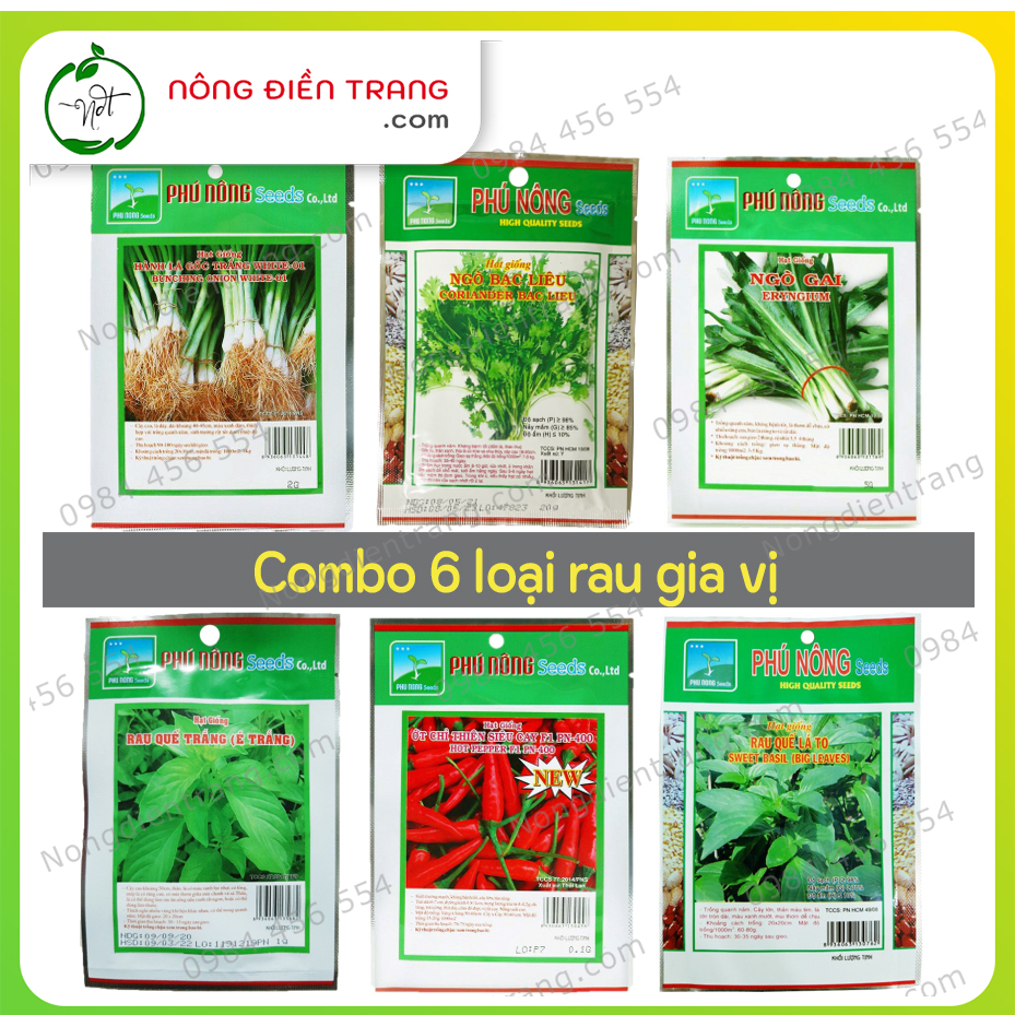 Combo 6 Gói Hạt Giống Rau Gia Vị Các Loại Siêu Tiết Kiệm - Dễ trồng, tỉ lệ nảy mầm cao, sinh trưởng khỏe VTNN Nông Điền Trang