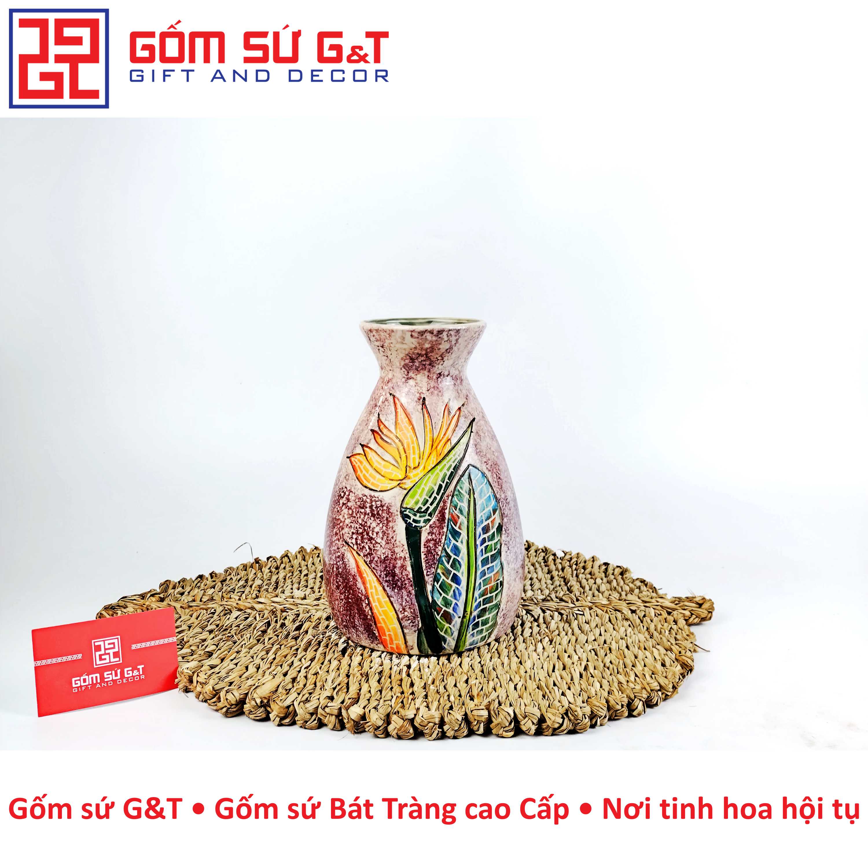 Lọ hoa dáng đầm hoa thiên điểu Gốm Sứ G&amp;T