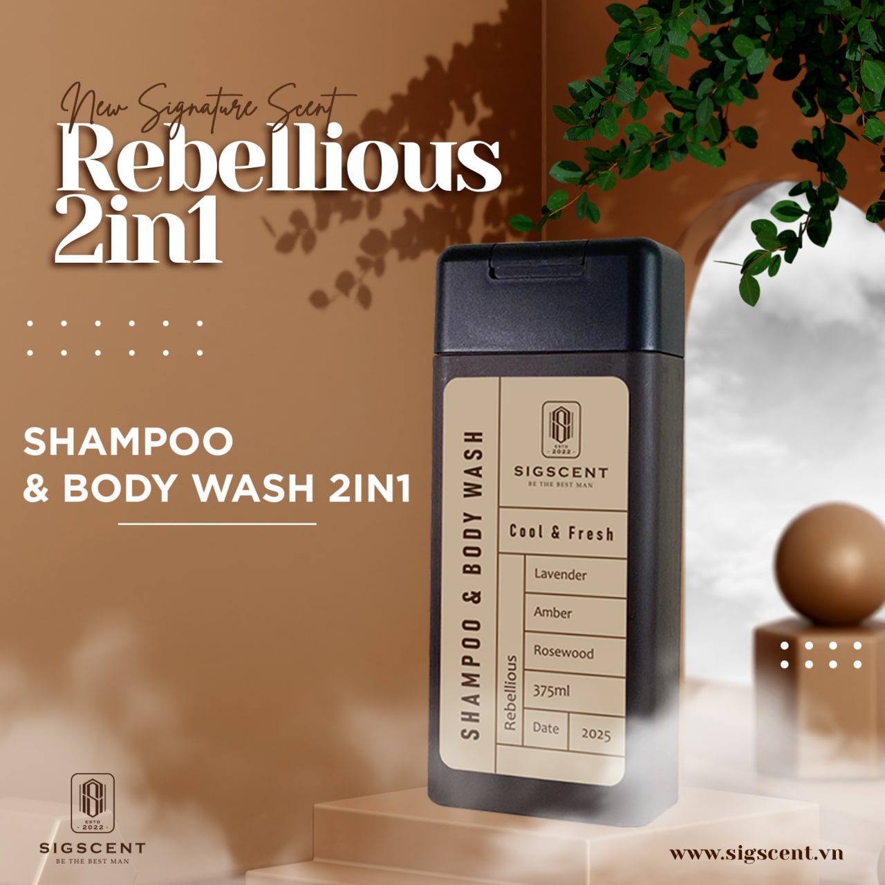 Sữa tắm dầu gội cho nam hương nước hoa 375ml Rebellious thương hiệu SIGSCENT