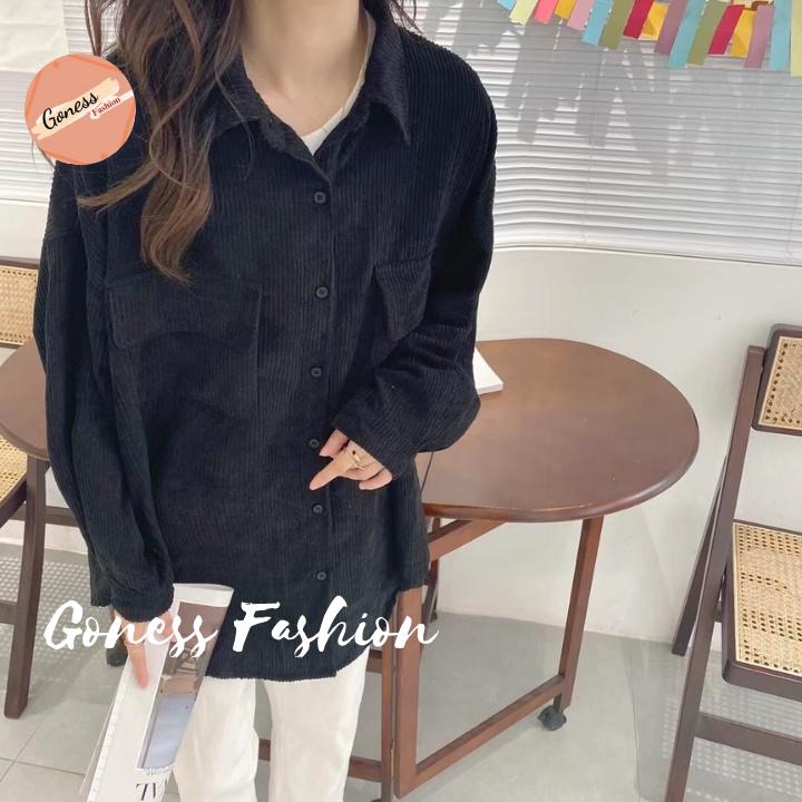 Áo sơ mi nữ Goness dáng bomber phong cách khoác ulzang Hàn Quốc chất liệu nhung tăm đẹp AS02