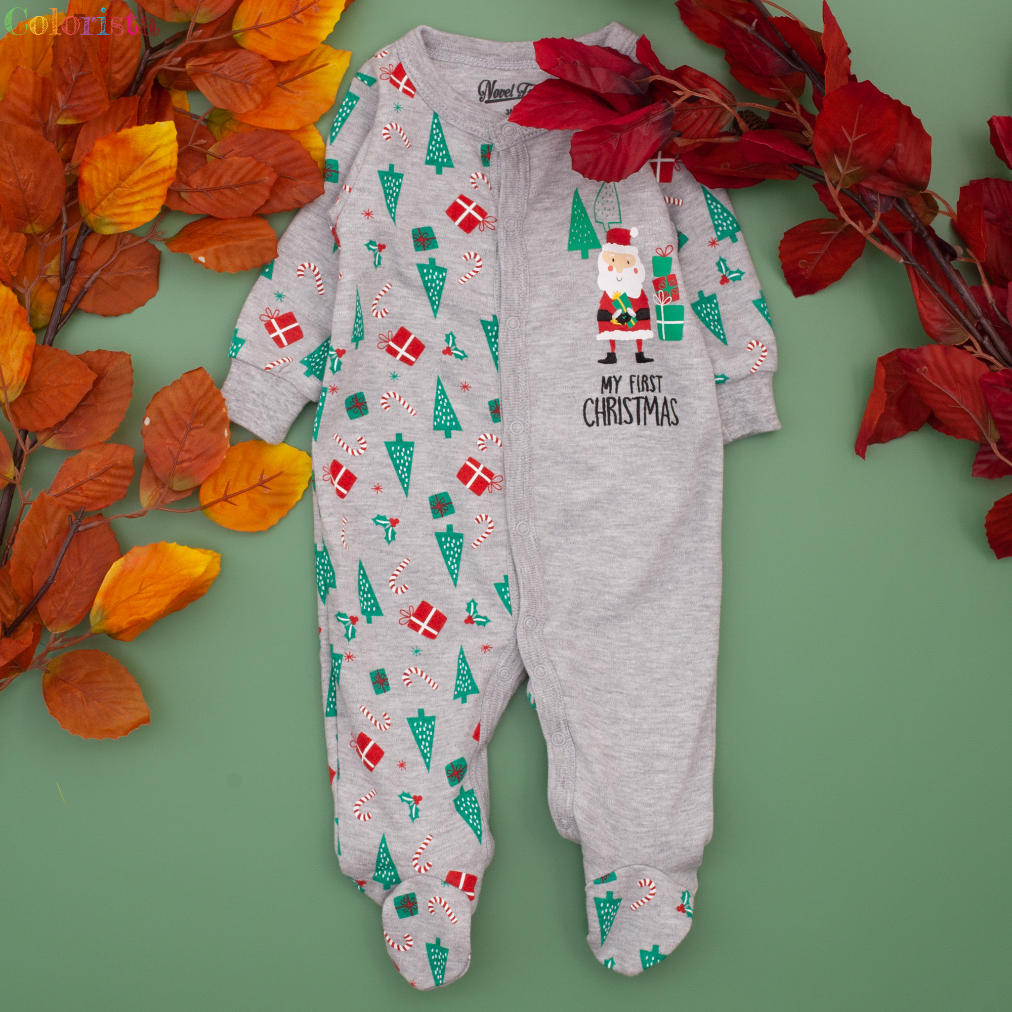 Body dài liền bán cúc bấm họa tiết noel cho bé