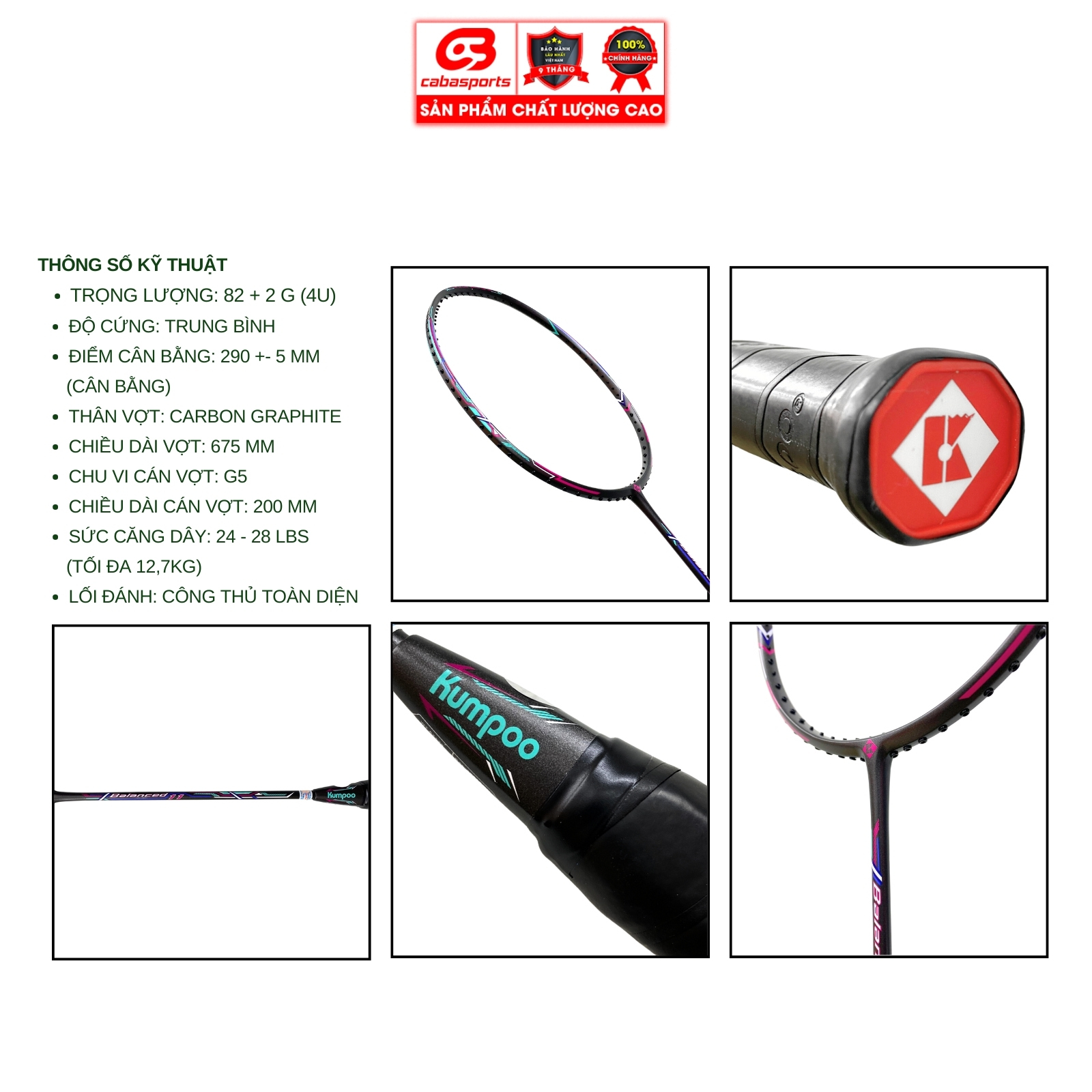 Vợt cầu lông đơn đã đan lưới Kumpoo Power Balanced 11 siêu nhẹ chính hãng, vợt công thủ toàn diện chất lượng giá rẻ