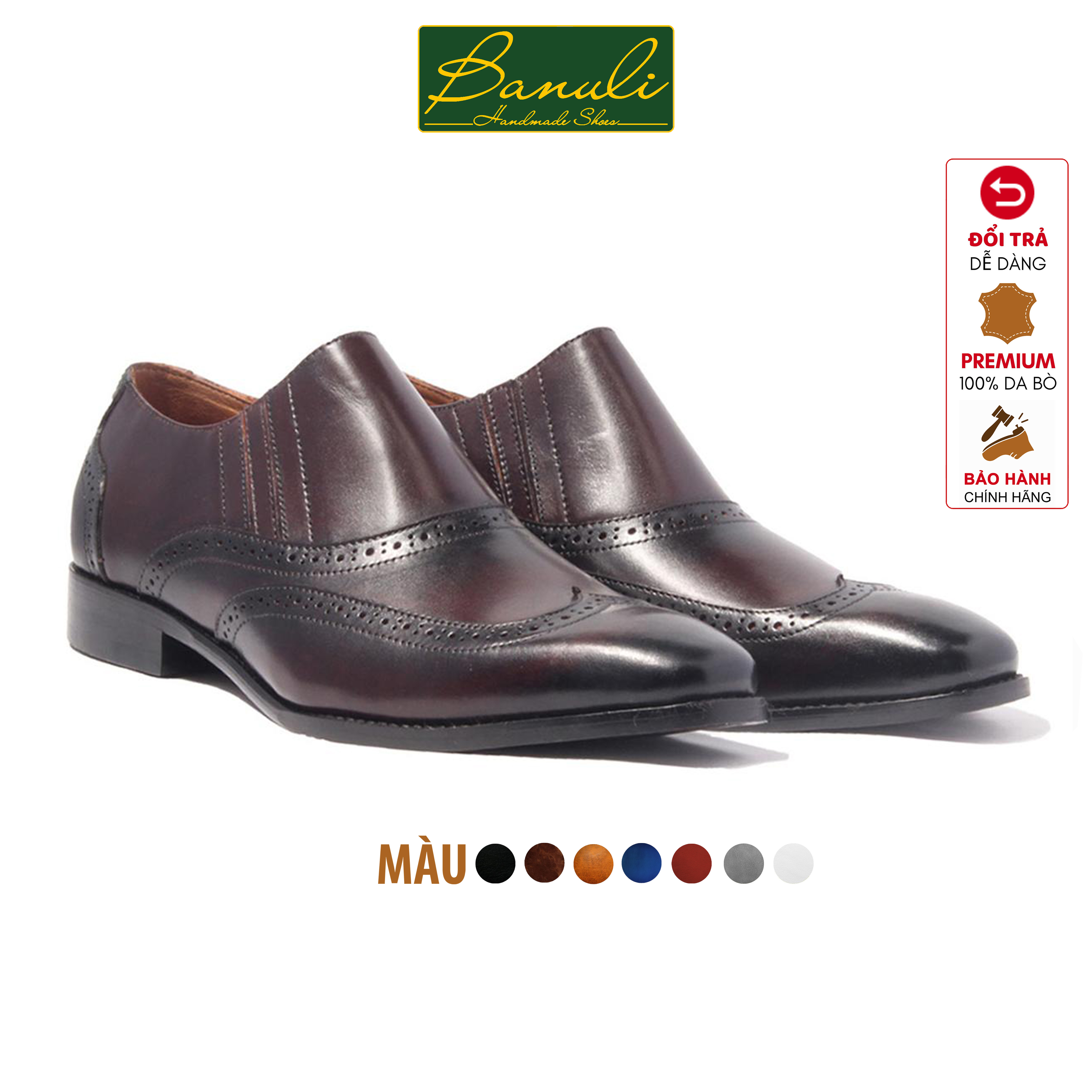 Giày Tây Lười Nam Công Sở Banuli Da Bê Italian Brogue Loafers H1SO3 (Da Veg Itali Mềm Dẻo, Đế Siêu nhẹ, Bảo Hành Trọn Đời)