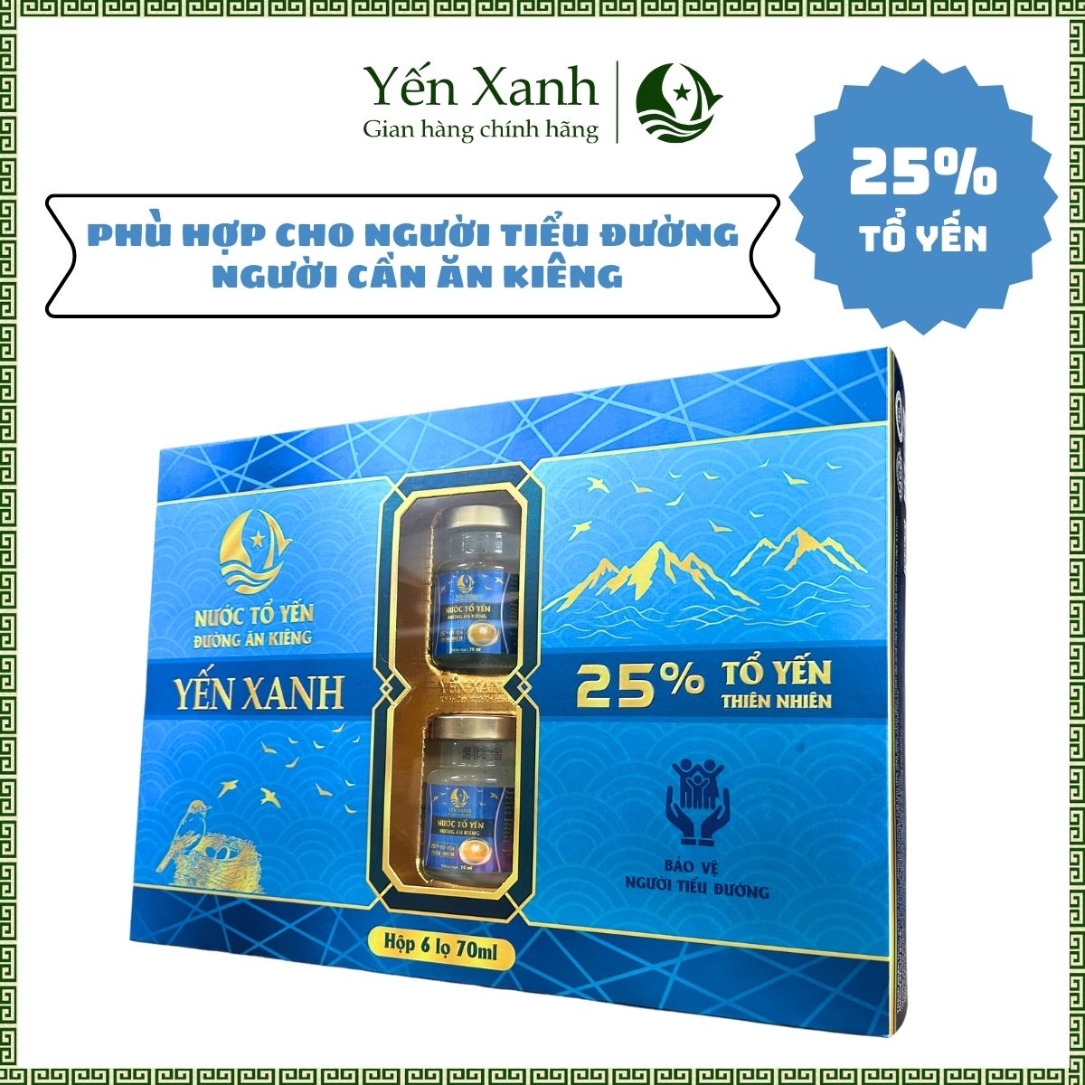 (25% tổ yến) Nước tổ yến đường ăn kiêng - YẾN XANH - Hộp 6 lọ x 70ml, tốt cho người bị tiểu đường, người cần ăn kiêng