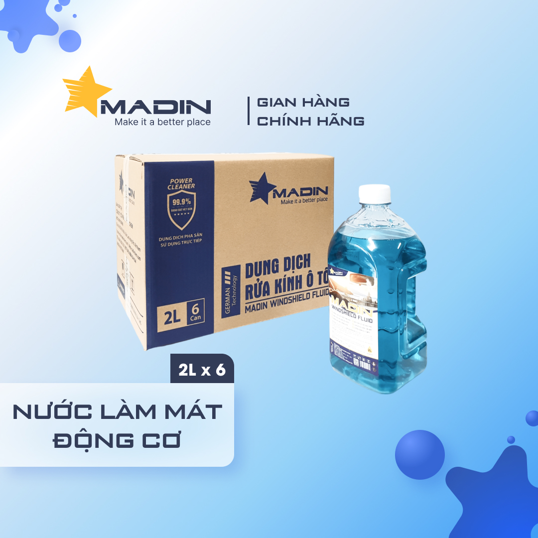 [Thùng 6 can] Nước Rửa Kính hữu cơ Ô Tô Madin Windshield Fluid chống bám nước, làm sạch sâu, chống ố mốc