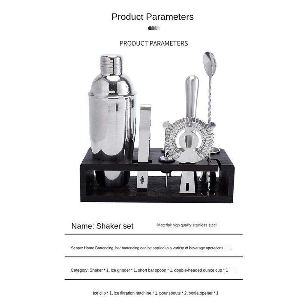 10pcs/Set Stainless Steel Bartender Kit Cocktail Martini Shaker Wooden Stand Set