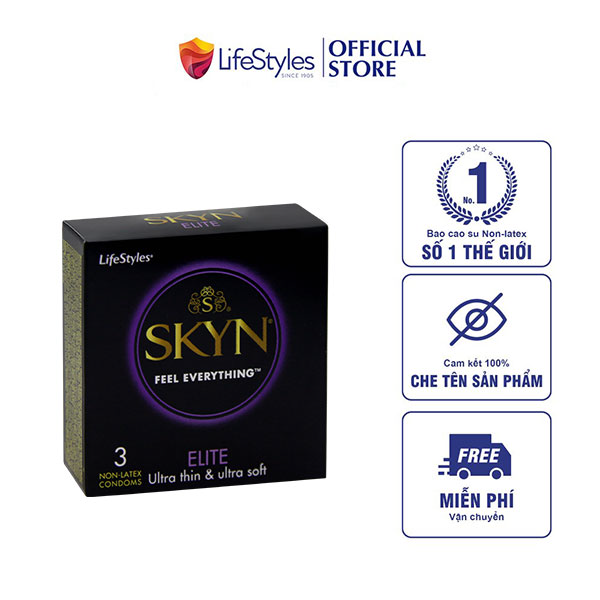 Bao Cao Su LifeStyles SKYN ELITE Non-latex Siêu Mỏng, Siêu Mềm, Nhiều Gel Bôi Trơn, Không Mùi Cao Su - Hộp 3 bao